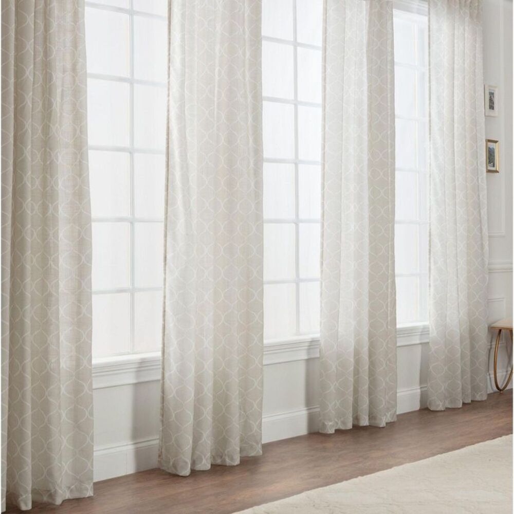 Light Filtering Ogee Print Semi Sheer Curtains Silver 52x84 Set/2